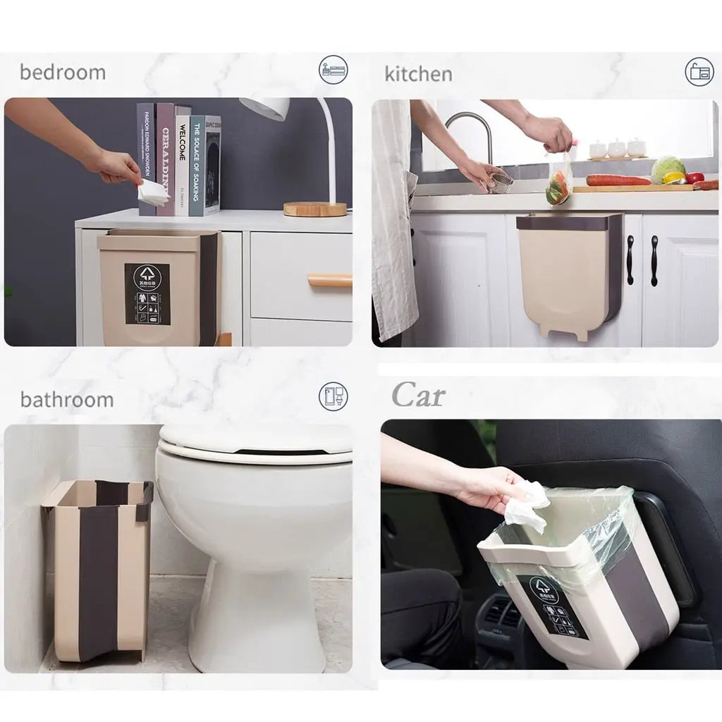Folding Waste Bin Kitchen Cabinet Door Hanging Trash Bin Trash Can Wall Mounted Trashcan for Bathroom Toilet Waste Storage by eprolo
