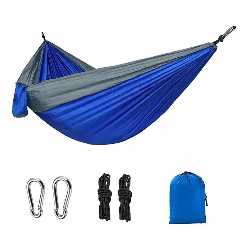 Outdoor Hammock Camping Single And Double Parachute Fabric Color Matching Hammock Widened Swing Indoor Leisure by eprolo