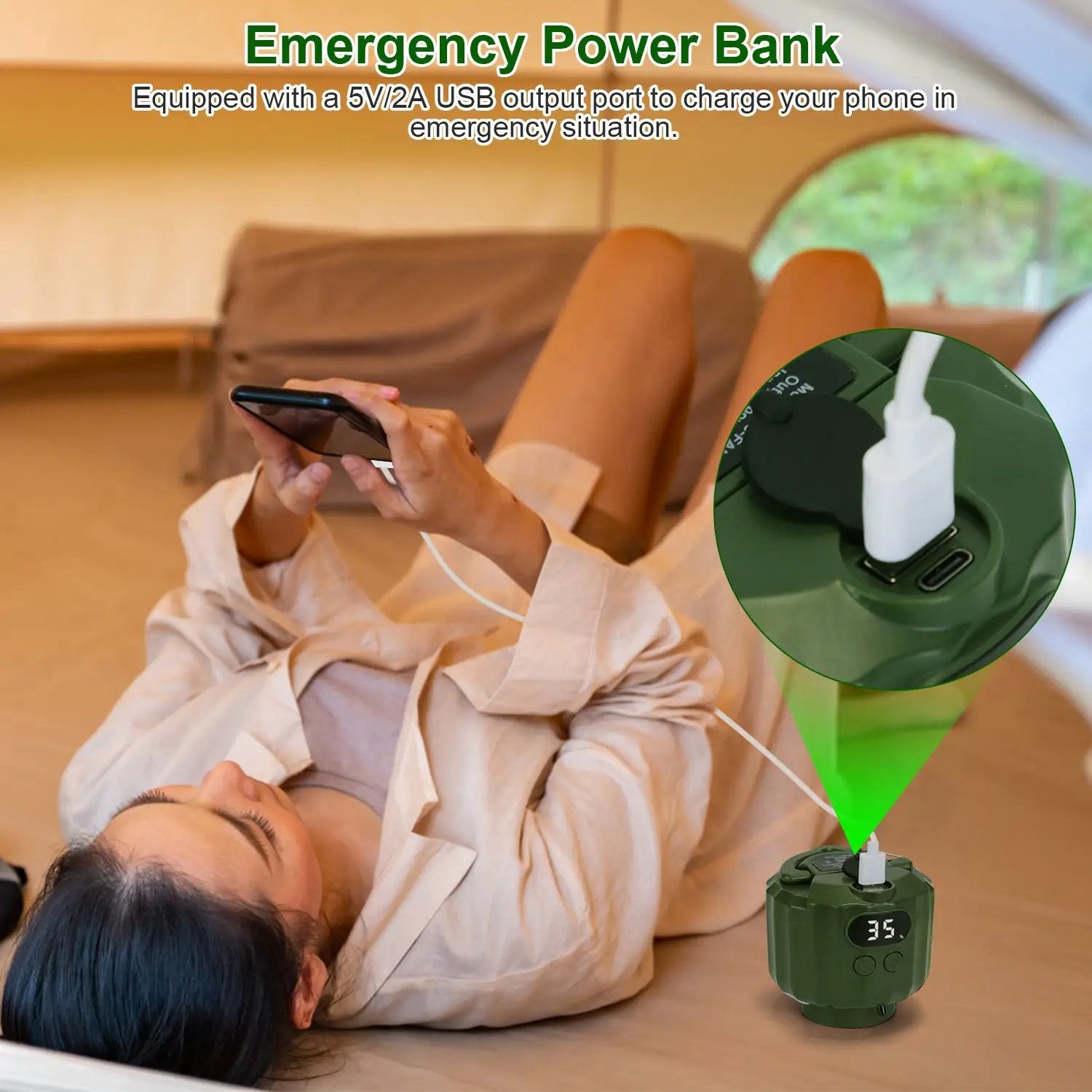 3-in-1 Camping Fan With LED Lantern, Hanging Tent Fan 3 Wind Speeds, Remote Control Timer, USB Power Bank, Low Noise Rechargeable Fan With Battery Display, Detachable Blades For Outdoor Indoor Use by S.H.WS Essentials