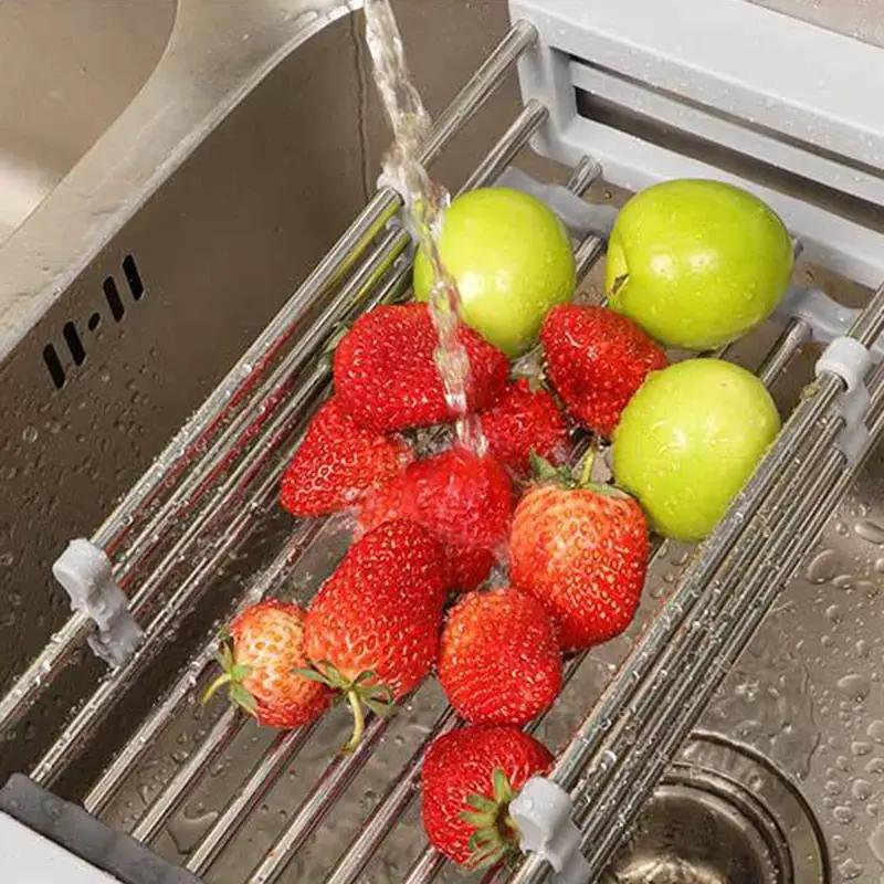 Adjustable Sink Dish Drying Rack Kitchen Organizer Stainless Steel Sink Drain Basket Vegetable Fruit Holder Storage Rack by eprolo