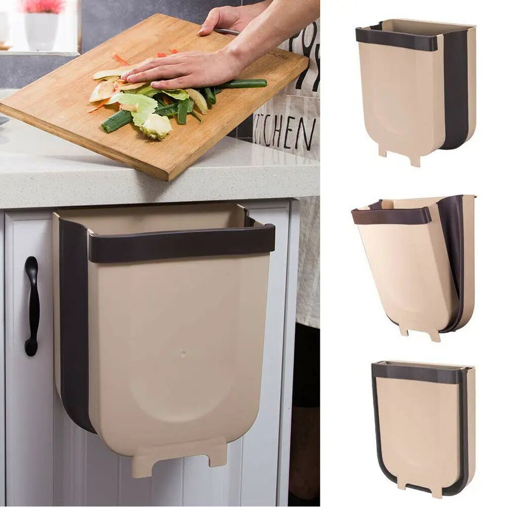 Folding Waste Bin Kitchen Cabinet Door Hanging Trash Bin Trash Can Wall Mounted Trashcan for Bathroom Toilet Waste Storage by eprolo