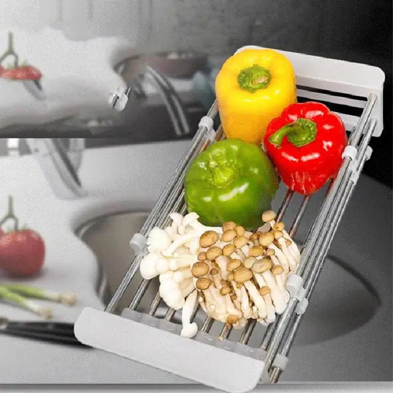 Adjustable Sink Dish Drying Rack Kitchen Organizer Stainless Steel Sink Drain Basket Vegetable Fruit Holder Storage Rack by eprolo