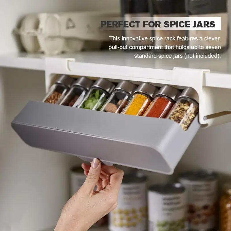 Home Kitchen Self-adhesive Wall-mounted Under-shelf Spice Organizer Spice Bottle Storage Rack Kitchen Supplies Storage In Stock by eprolo