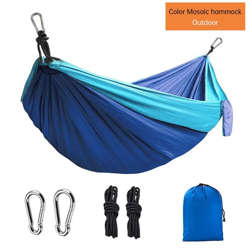 Outdoor Hammock Camping Single And Double Parachute Fabric Color Matching Hammock Widened Swing Indoor Leisure by eprolo