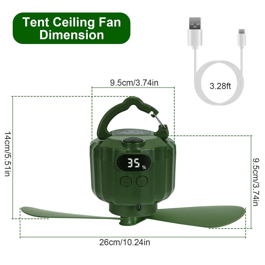 3-in-1 Camping Fan With LED Lantern, Hanging Tent Fan 3 Wind Speeds, Remote Control Timer, USB Power Bank, Low Noise Rechargeable Fan With Battery Display, Detachable Blades For Outdoor Indoor Use by S.H.WS Essentials