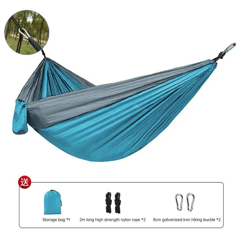Outdoor Hammock Camping Single And Double Parachute Fabric Color Matching Hammock Widened Swing Indoor Leisure by eprolo