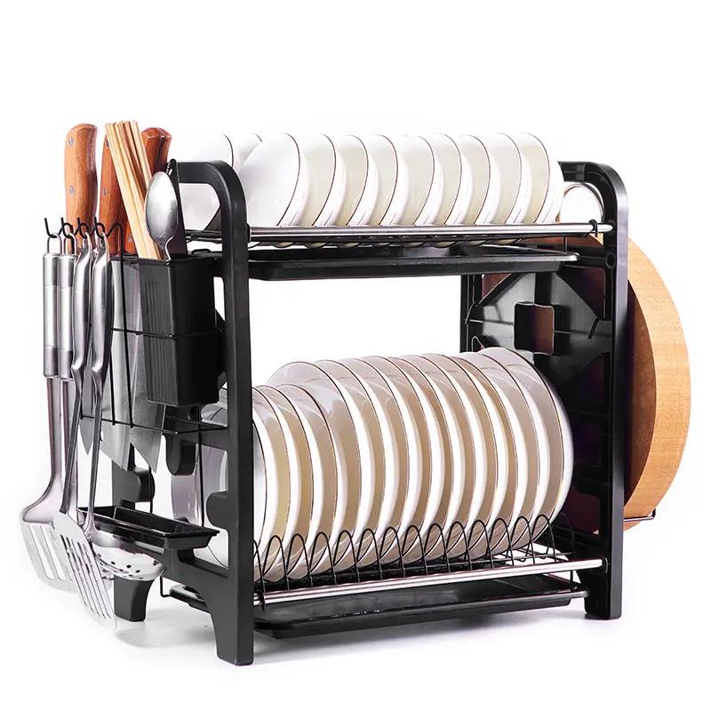 2 Layers Stainless Steel Dish Storage Rack Kitchen Storage Holder Dish Bowl Drain Rack by eprolo