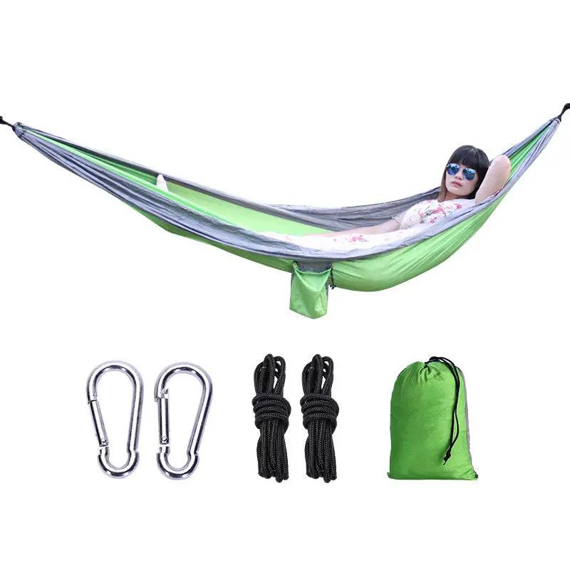 Outdoor Hammock Camping Single And Double Parachute Fabric Color Matching Hammock Widened Swing Indoor Leisure by eprolo