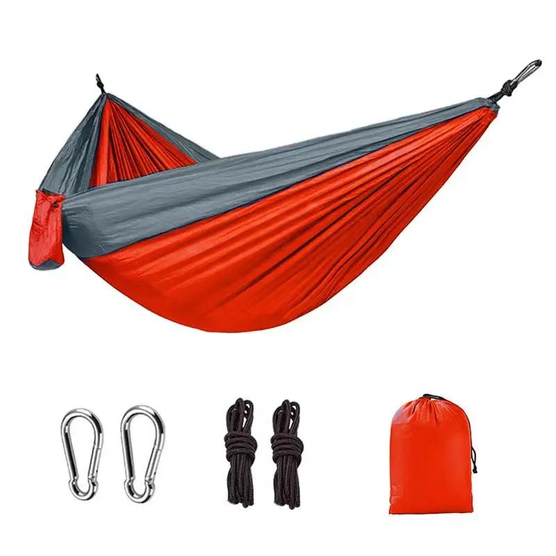 Outdoor Hammock Camping Single And Double Parachute Fabric Color Matching Hammock Widened Swing Indoor Leisure by eprolo