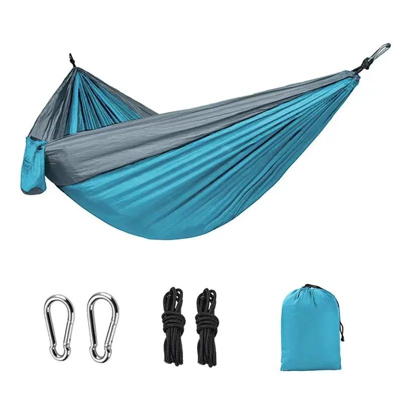 Outdoor Hammock Camping Single And Double Parachute Fabric Color Matching Hammock Widened Swing Indoor Leisure by eprolo