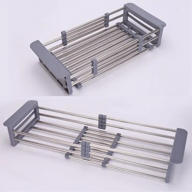 Adjustable Sink Dish Drying Rack Kitchen Organizer Stainless Steel Sink Drain Basket Vegetable Fruit Holder Storage Rack by eprolo