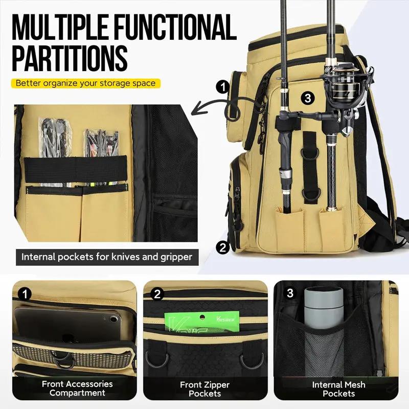 Fishing Backpack with Rod Holder, Tackle Organizer Box & Hiking Storage by eprolo