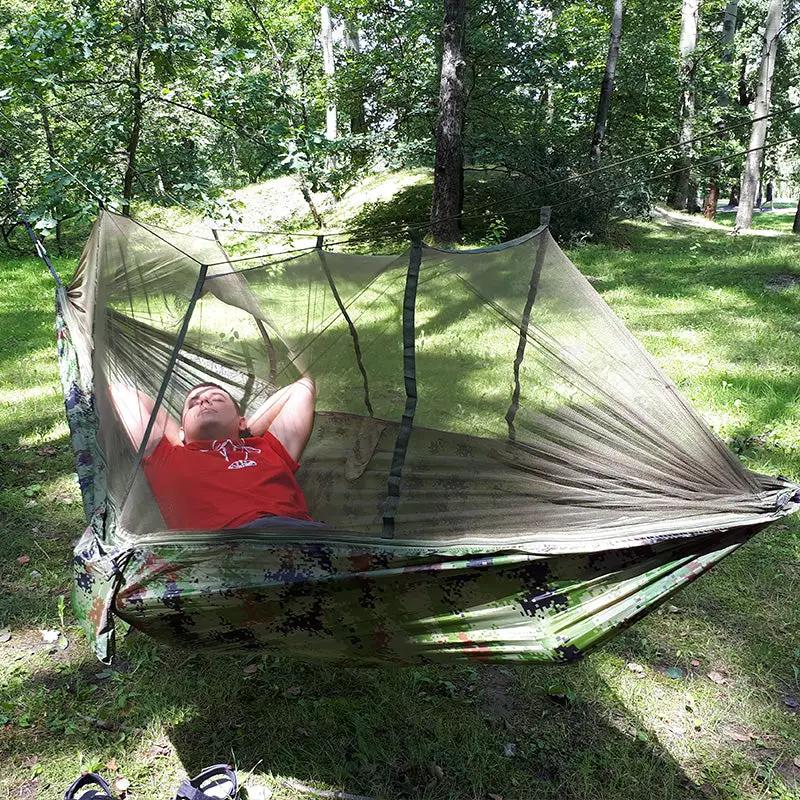 1 2 Person Outdoor Mosquito Net Parachute Hammock Camping Hanging Sleeping Bed Swing Portable Double Chair Hamac Army Green by eprolo