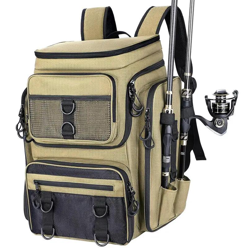 Fishing Backpack with Rod Holder, Tackle Organizer Box & Hiking Storage by eprolo