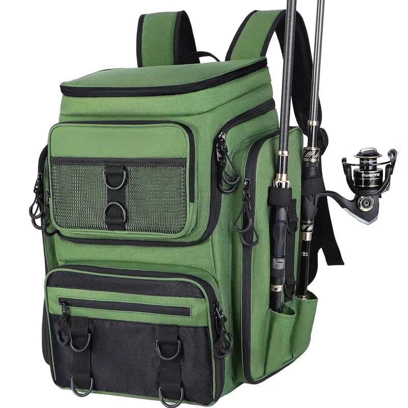 Fishing Backpack with Rod Holder, Tackle Organizer Box & Hiking Storage by eprolo