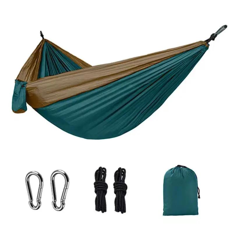 Outdoor Hammock Camping Single And Double Parachute Fabric Color Matching Hammock Widened Swing Indoor Leisure by eprolo
