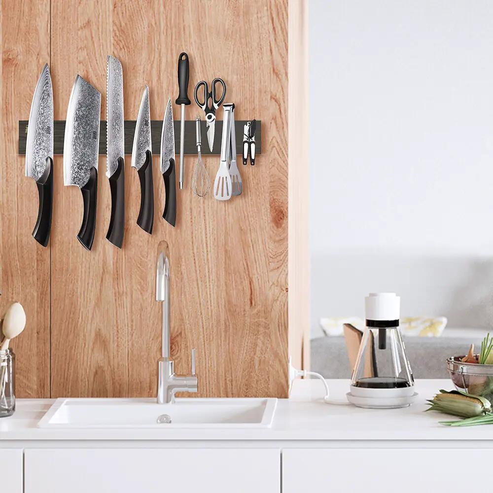 FINDKING Powerful Magnetic Knife Strip Handmade Acacia wood knives Holder Wall Mount Block by eprolo
