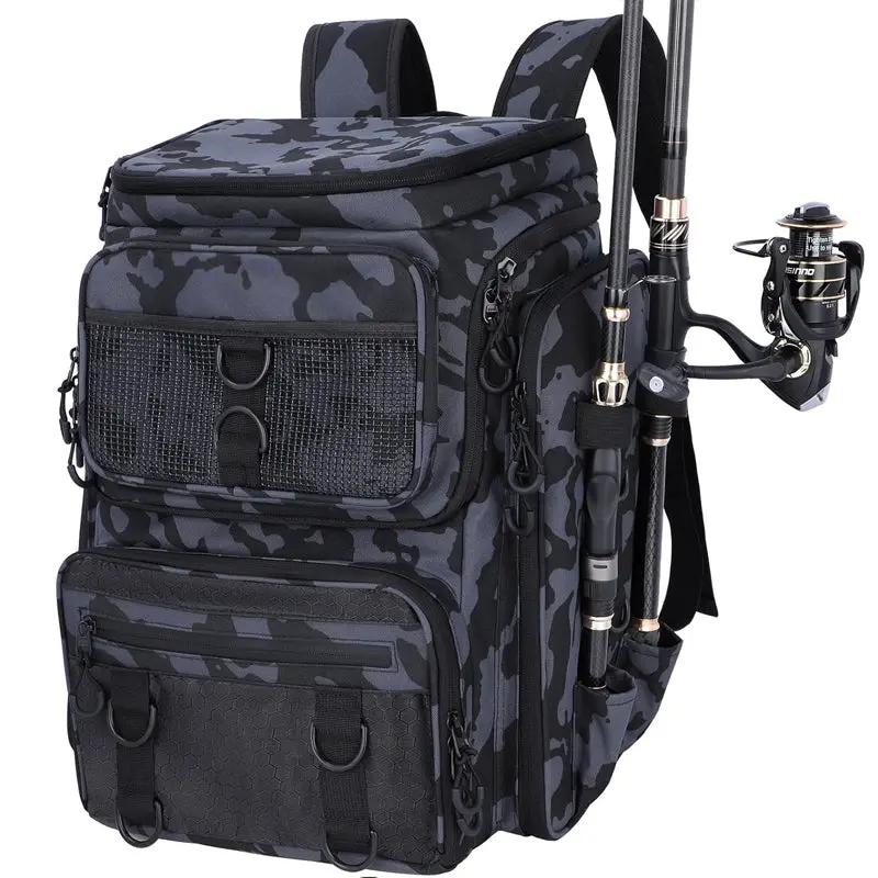 Fishing Backpack with Rod Holder, Tackle Organizer Box & Hiking Storage by eprolo