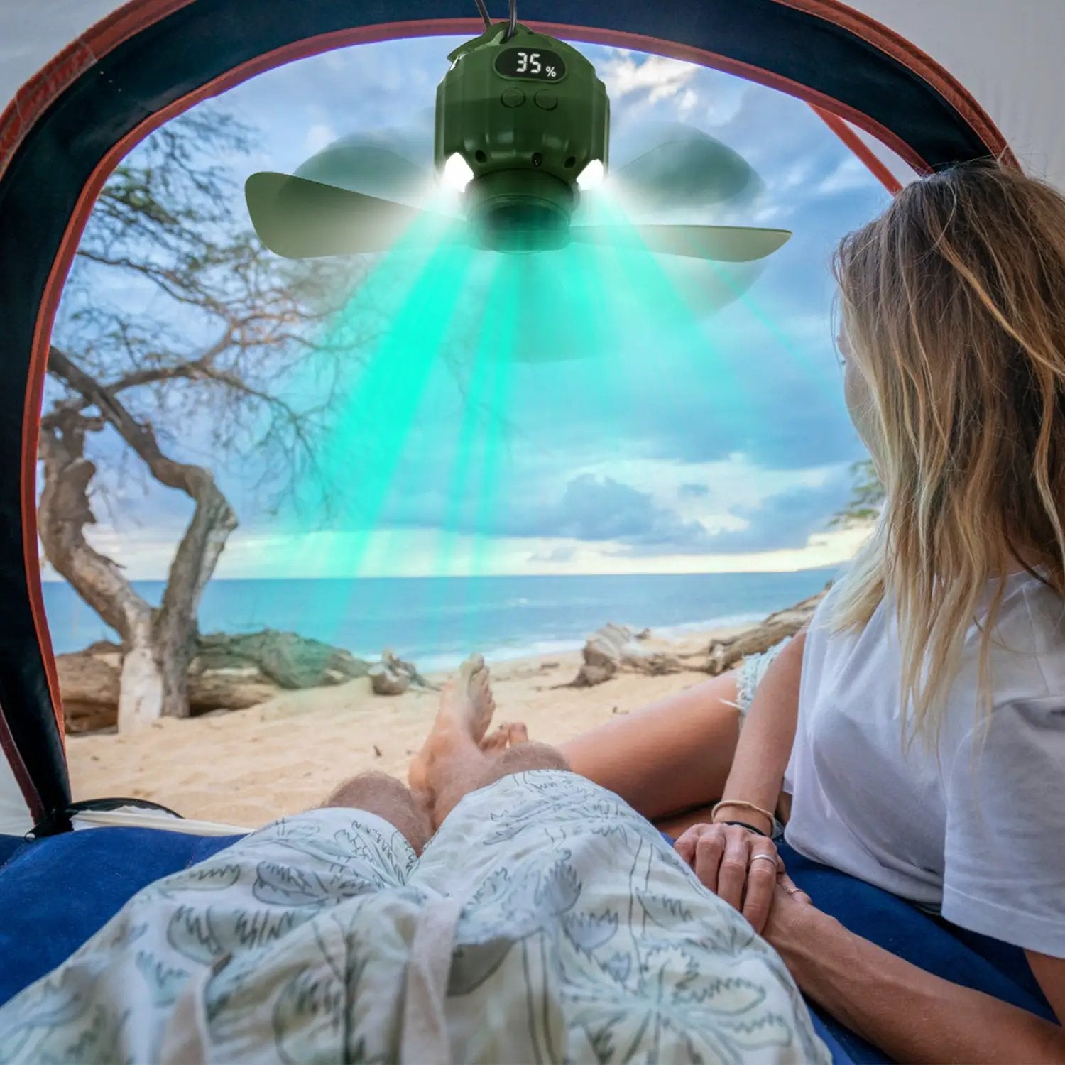 3-in-1 Camping Fan With LED Lantern, Hanging Tent Fan 3 Wind Speeds, Remote Control Timer, USB Power Bank, Low Noise Rechargeable Fan With Battery Display, Detachable Blades For Outdoor Indoor Use by S.H.WS Essentials